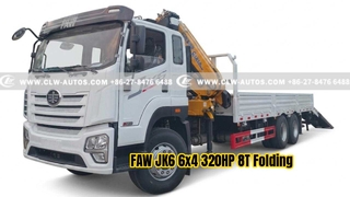 FAW JK6 6x4 320HP 8T شاحنة رافعة بذراع قابلة للطي